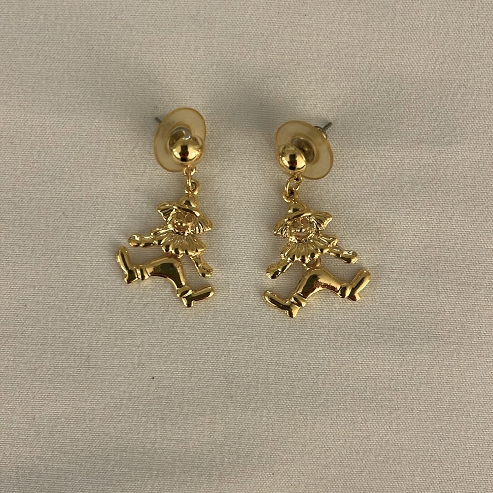 Clown Earrings Moveable Body Gold Pierced Almost Vintage